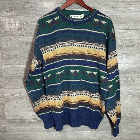 Vintage Trend Basics Sweater Mens Large Tall Aztec Geometric Striped Knit - Picture 1 of 7